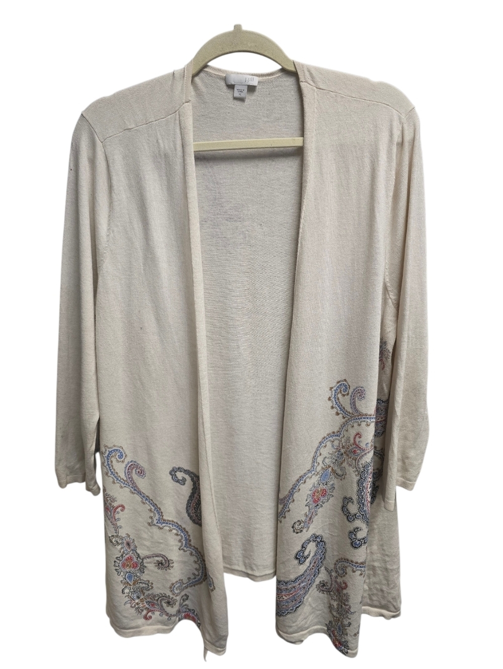 J.Jill Light Beige Open-Front Cardigan with Paisley Embroidery Sz. XL